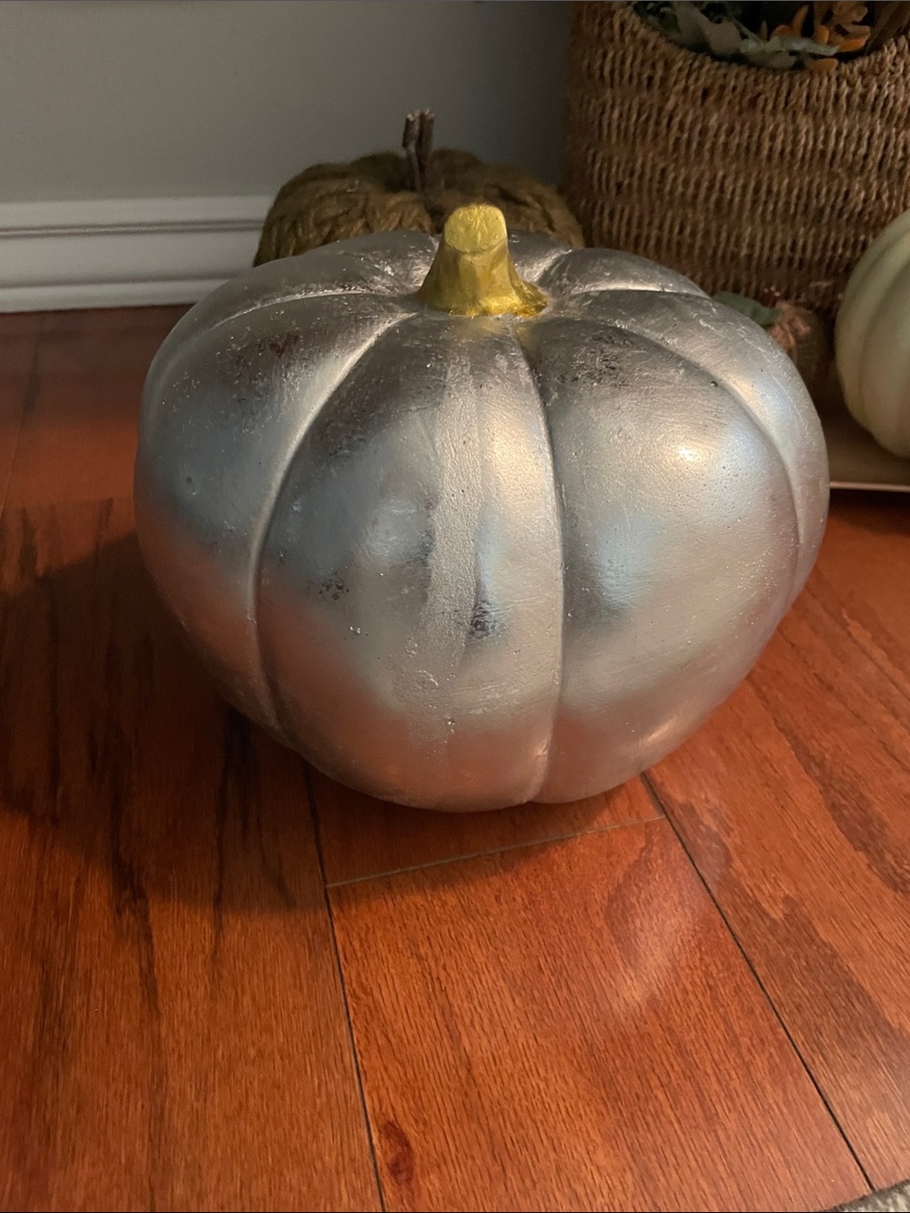 Large Fall Decorative Ceramic Pumpkin Silver & Gold Tones